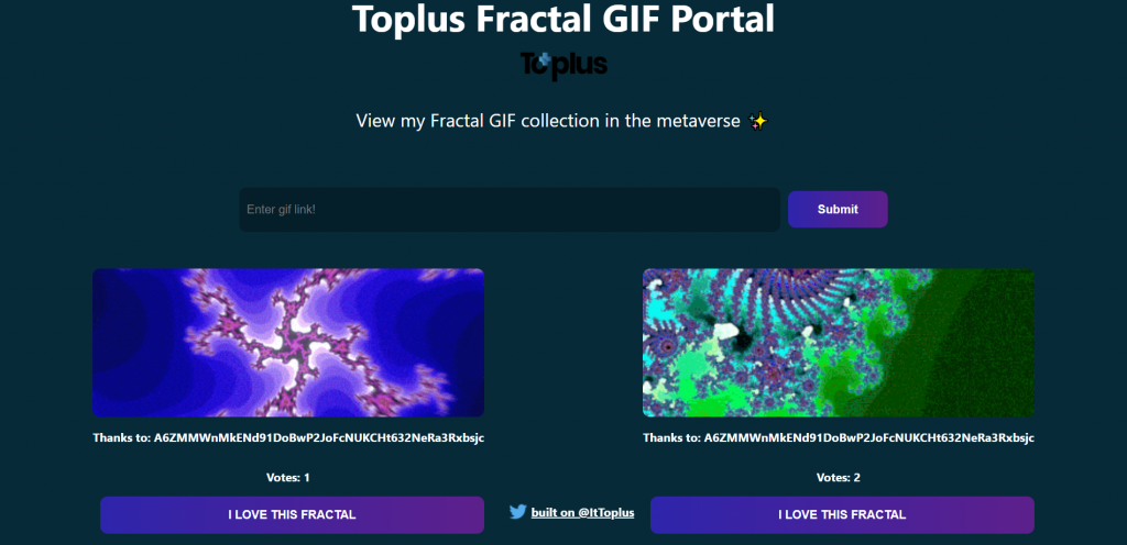La mia prima app decentralizzata su Solana - Toplus Fractal GIF Portal