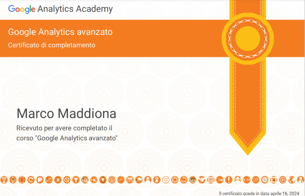 Certificato rilasciato da Google Analytics Academy