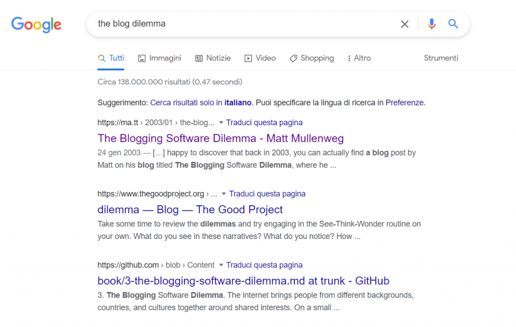 Ricerca su Google: The Blog Dilemma